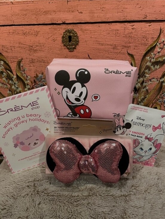 The Creme Shop Handbags - The Crème Shop Pink Mickey Cosmetic Pouch & Sequin Bow Headband Set